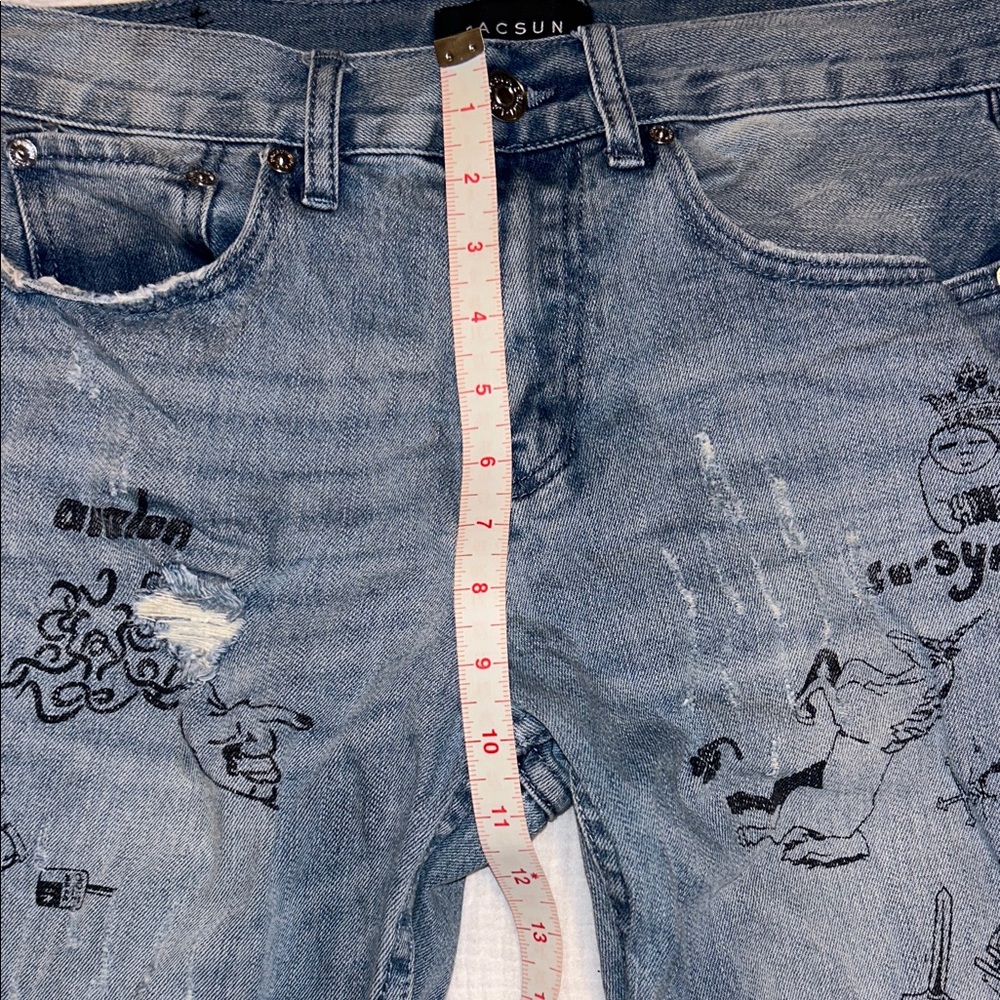 PacSun Mens Graffiti Jeans Black Graphics 31 x 32 Comfort Stretch Skinny Skater - Picture 6 of 14